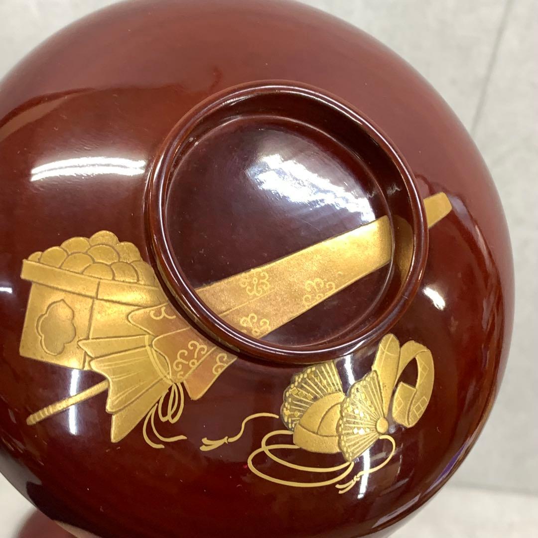 吸物椀 5客 絵変わり 塗り 溜絵 正月 賀正 金彩 汁椀 雑煮 A