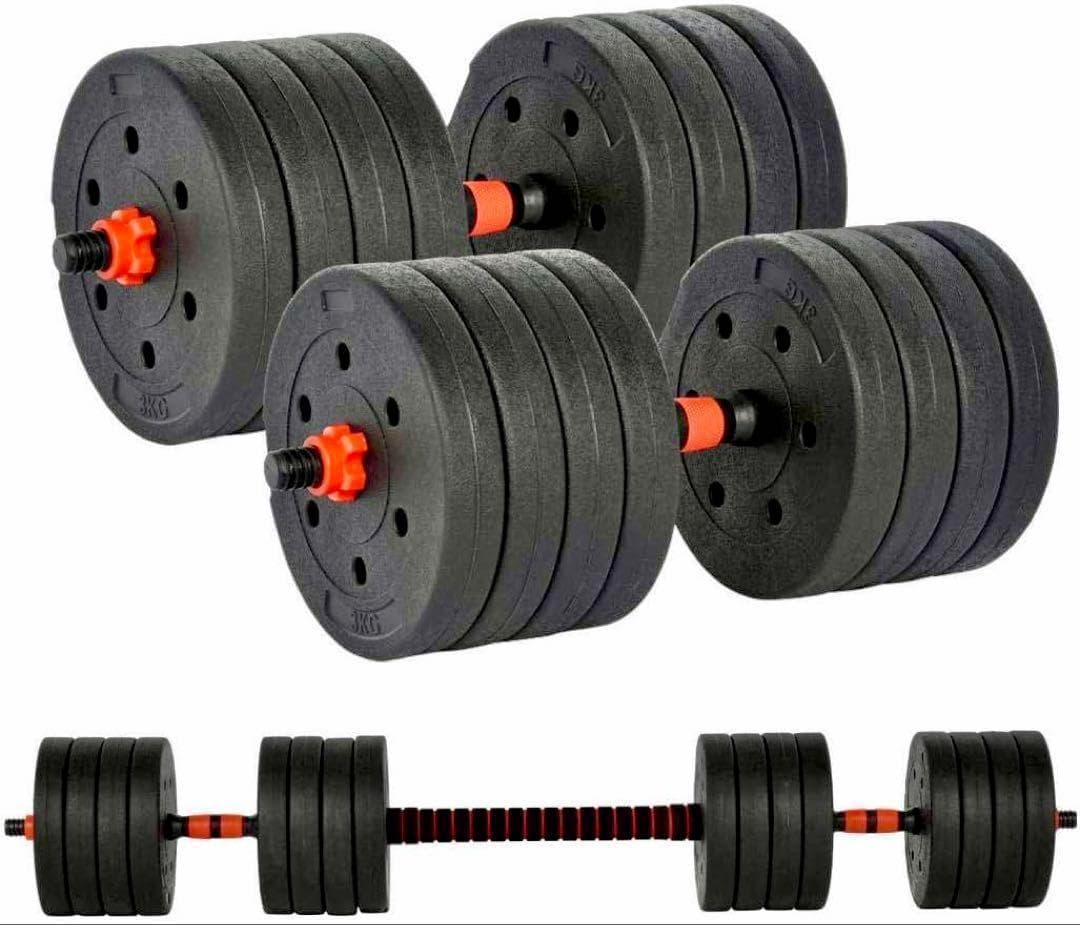 計50kg／バーベルにもなるダンベル 可変式プレート｜25kg×2個セットa3