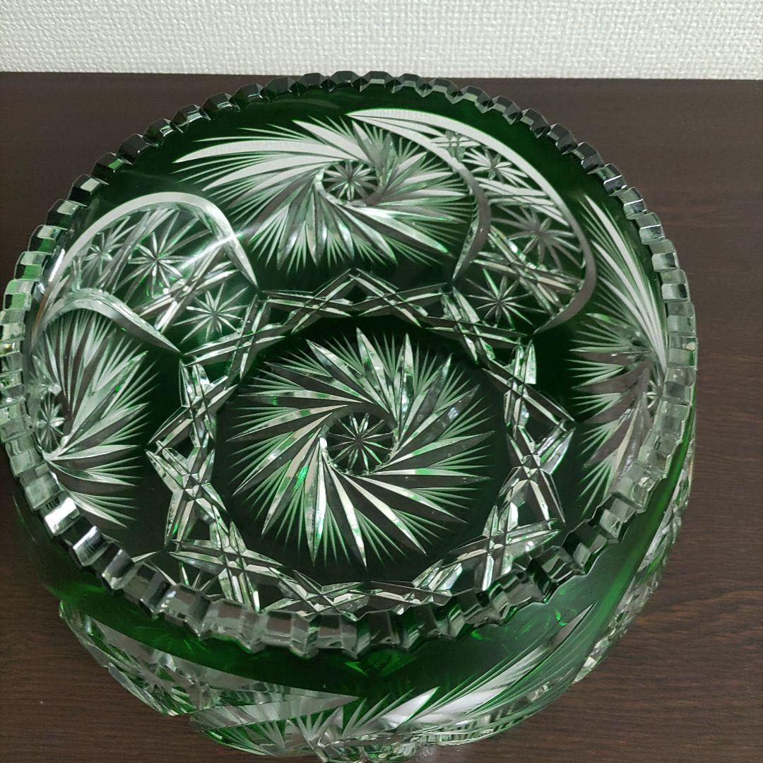 未使用品 ケニッヒ 切子 鉢 ドイツ製 KONIG グリーン クリスタルガラス