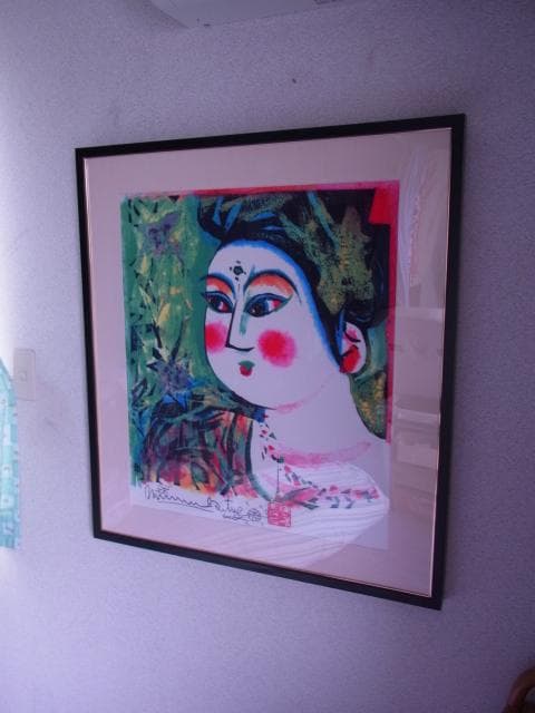 棟方志功　大判風呂敷　くちなし妃の柵　大首　版画絵　専門店額装品　布地印刷　染作