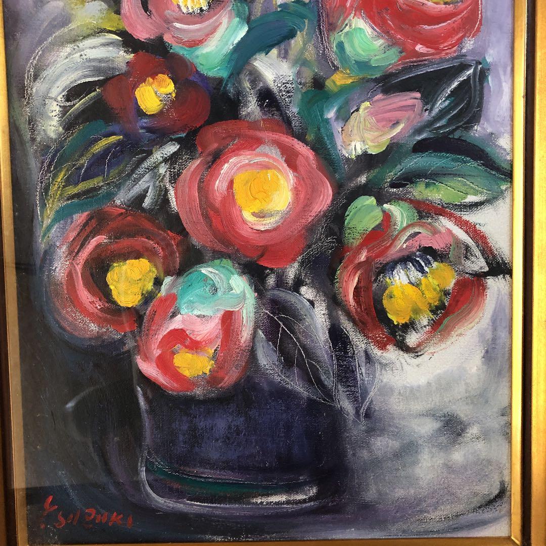 人気作家鈴木 康雄 フラワーと花瓶油絵410×316号 相場価格72万円