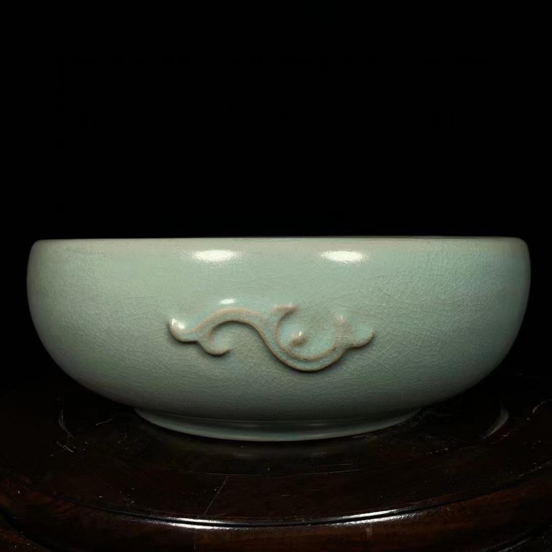 中国古美術・旧蔵の磁器・龍紋ペン洗い・26.5x9cm・置物・書・文房具・賞物