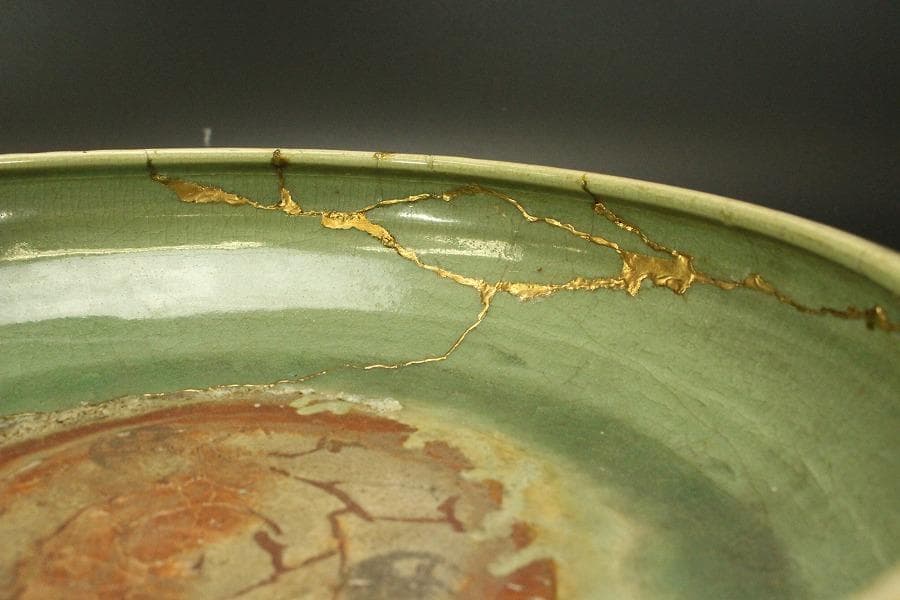 中国美術 七官青磁 三足 水盤 瓶掛 時代物(A880)