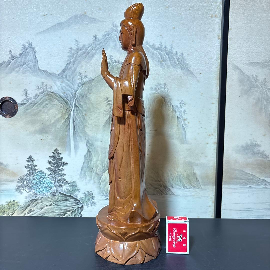 大型 観音菩薩 木彫　仏像 彫刻　開運　風水　置物　縁起物　インテリア　春山作