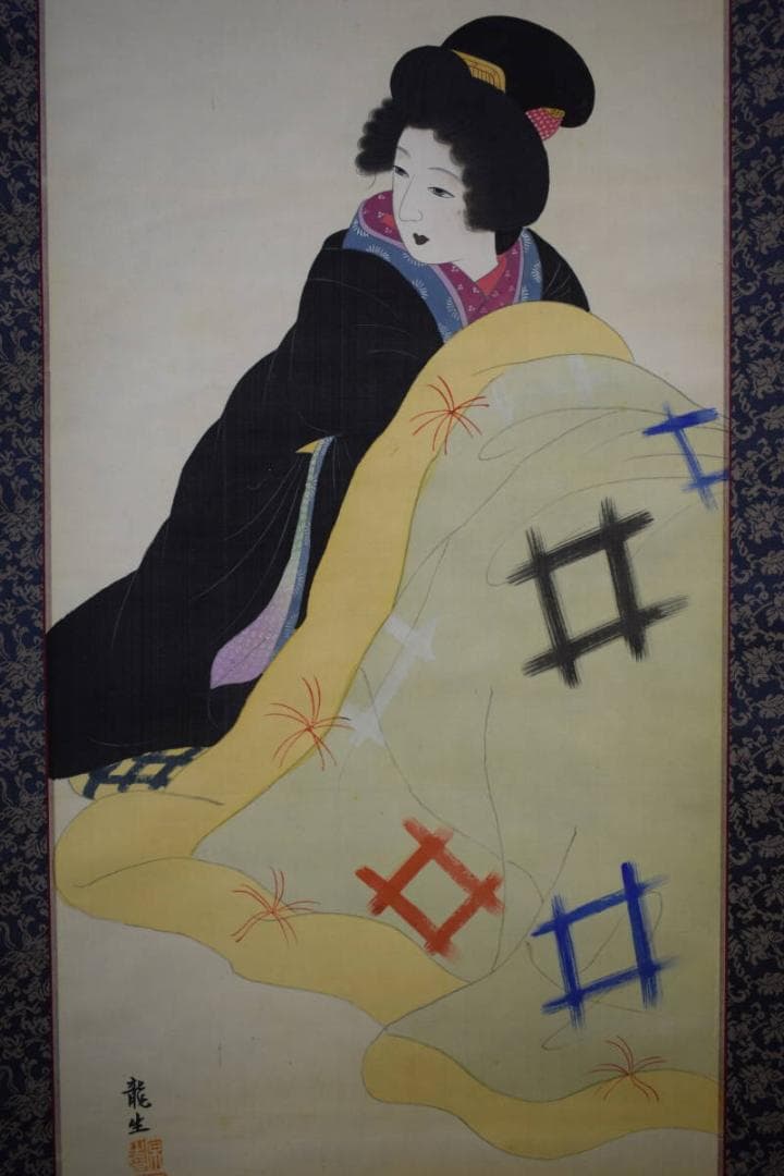 真作/龍生/美人画/布袋屋掛軸HI-188