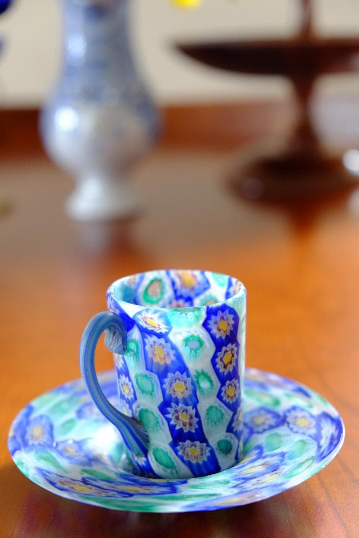 ミルフィオリ カップ＆ソーサー グラス 吹きガラス 作家 飯塚亜裕子 ムリーニ
