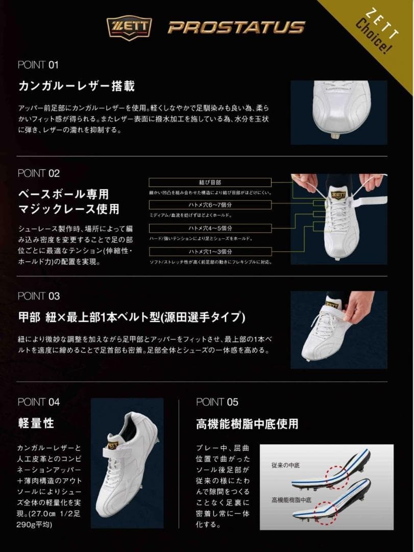 ゼット 白スパイク 源田タイプ 高校野球対応 BSR2979WH 27.0cm