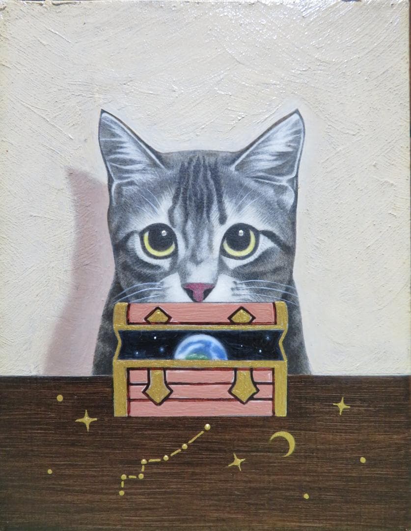 ◆　岡雅明　「星の宝箱」　油彩　F0号 一枚の繪　◆