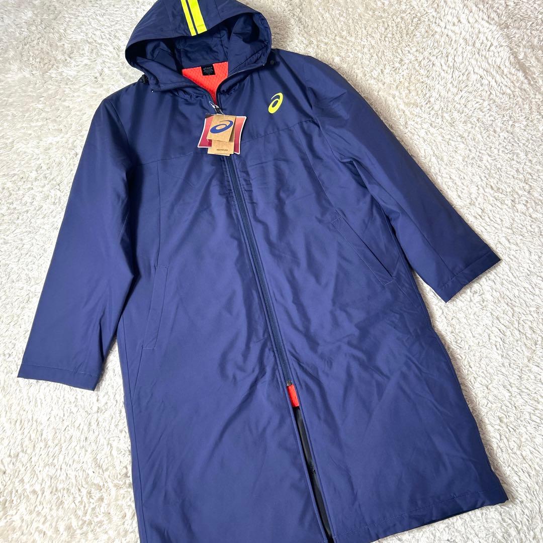 【新品タグ付き】asics 中綿ロングコート ベンチコート ネイビー 3L