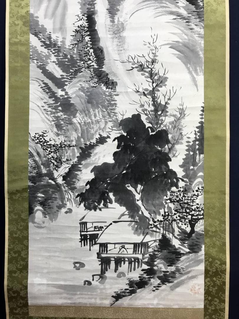 【真作】田能村直入/山水画賛/山水図/掛軸/名家伝来/AD-16