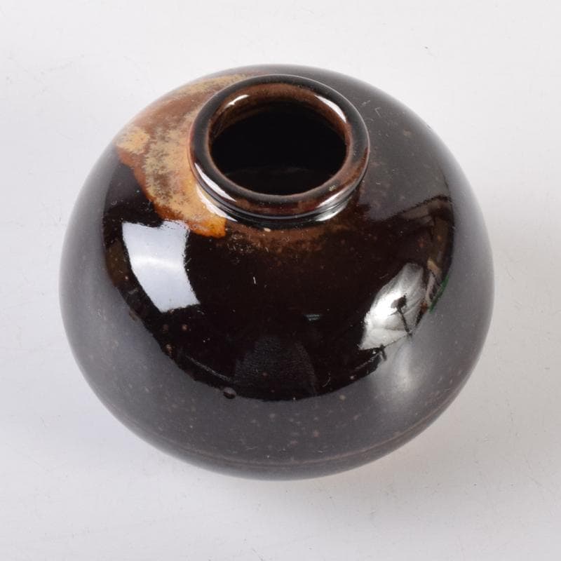 膳所焼　陽炎園造　淡海ぜぜ　茄子　茶入　仕覆付　共箱　M　7080