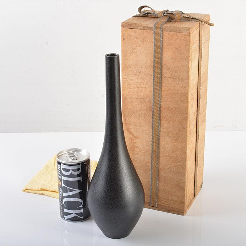 高岡銅器　平井昇（昇甫）作　蝋型鋳銅　鶴首瓶　一輪挿し　共箱　V　R6167