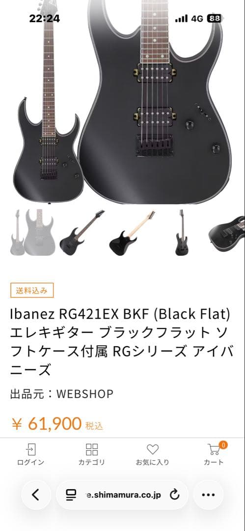 飯*紀様 Ibanez RG421EX Black Flatエレキギター