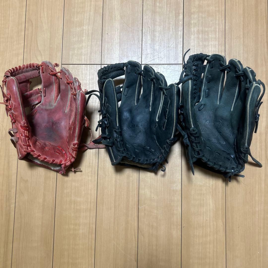 軟式野球グローブ赤黒MIZUNOグローブ3個セット