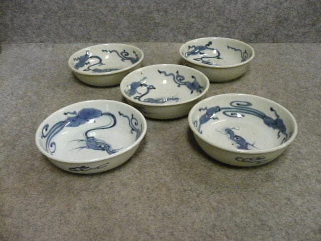 古伊万里 雲龍文 染付 しゅんかん皿 5枚 [B31380]