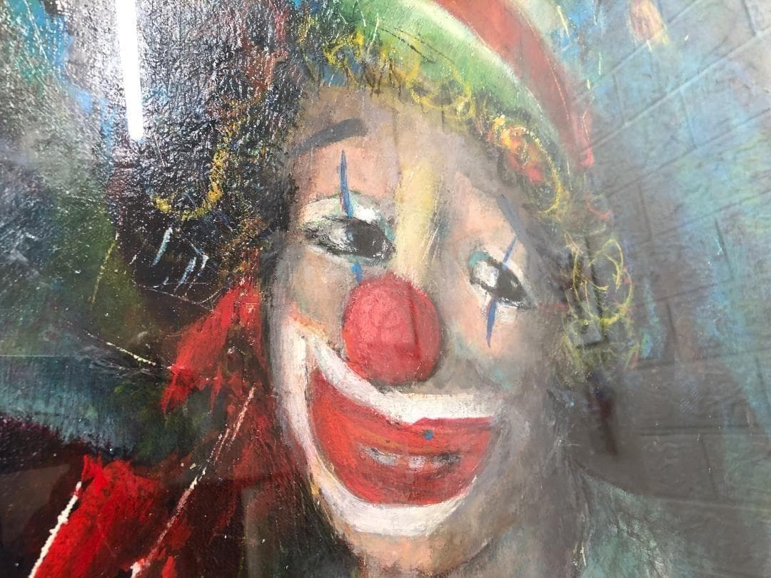 油彩 ビンテージ ピエロ アート 油絵 壁掛け　縦133㎝×横96.5㎝