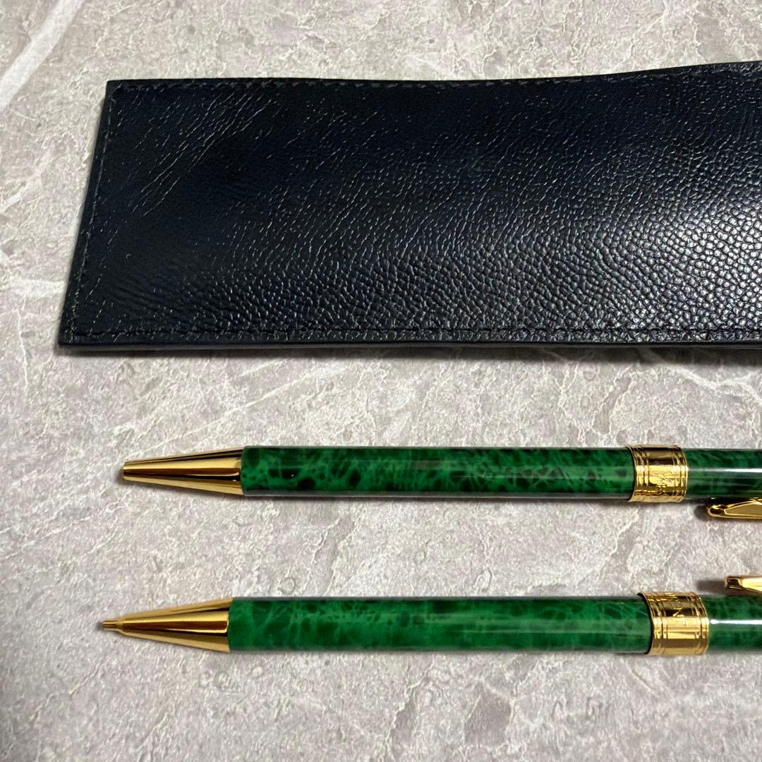 【希少】イヴサンローラン 筆記具セット マーブルグリーン 金彩 ケース付 レア