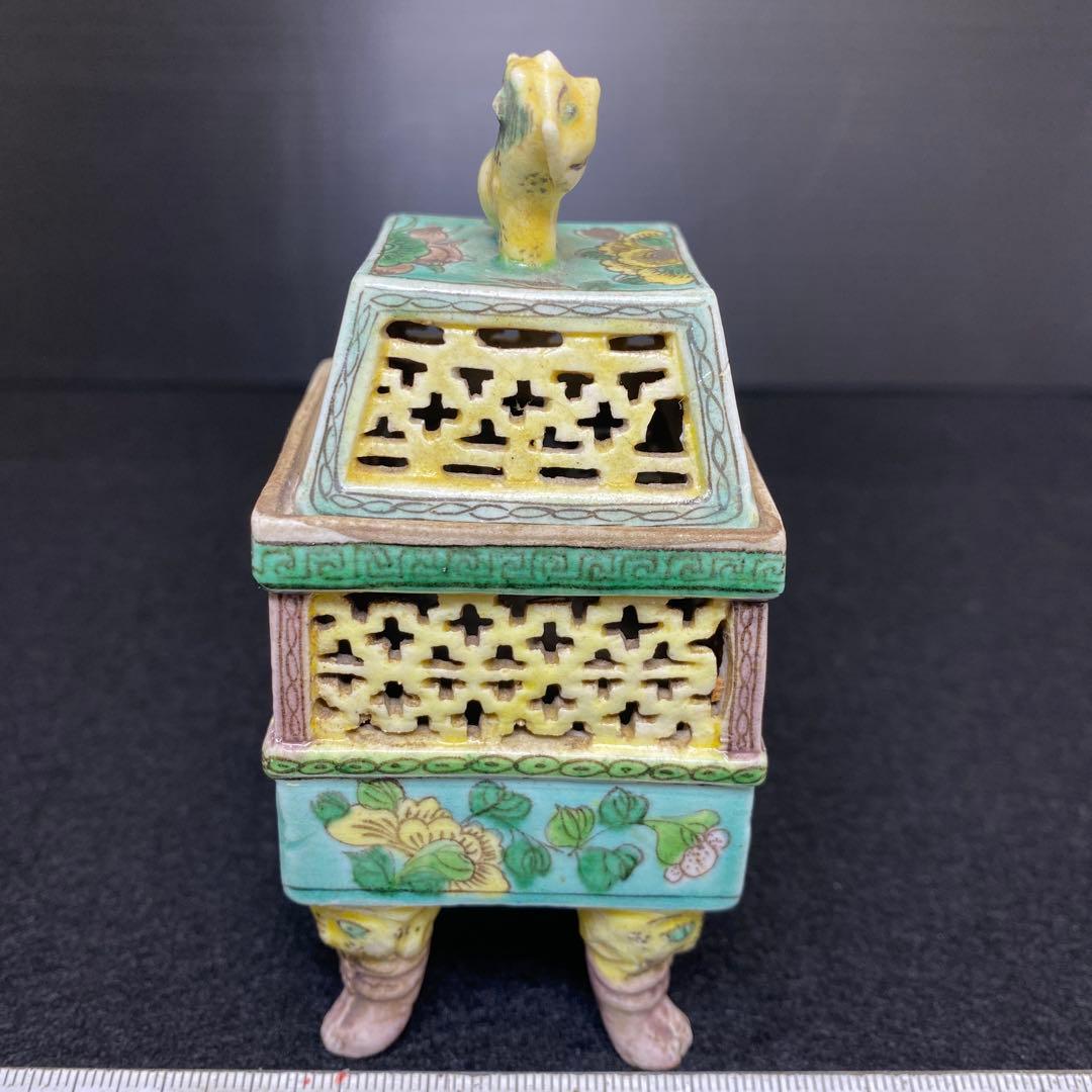 中国古玩　粉彩透香炉　トヒオ　高さ約11.5㎝　東里8-0130①