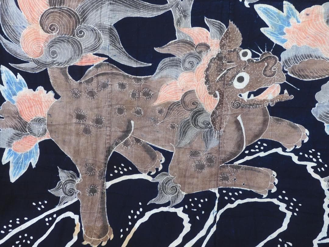 木綿・明治期筒描・唐獅子牡丹・明治の藍木綿・筒描き