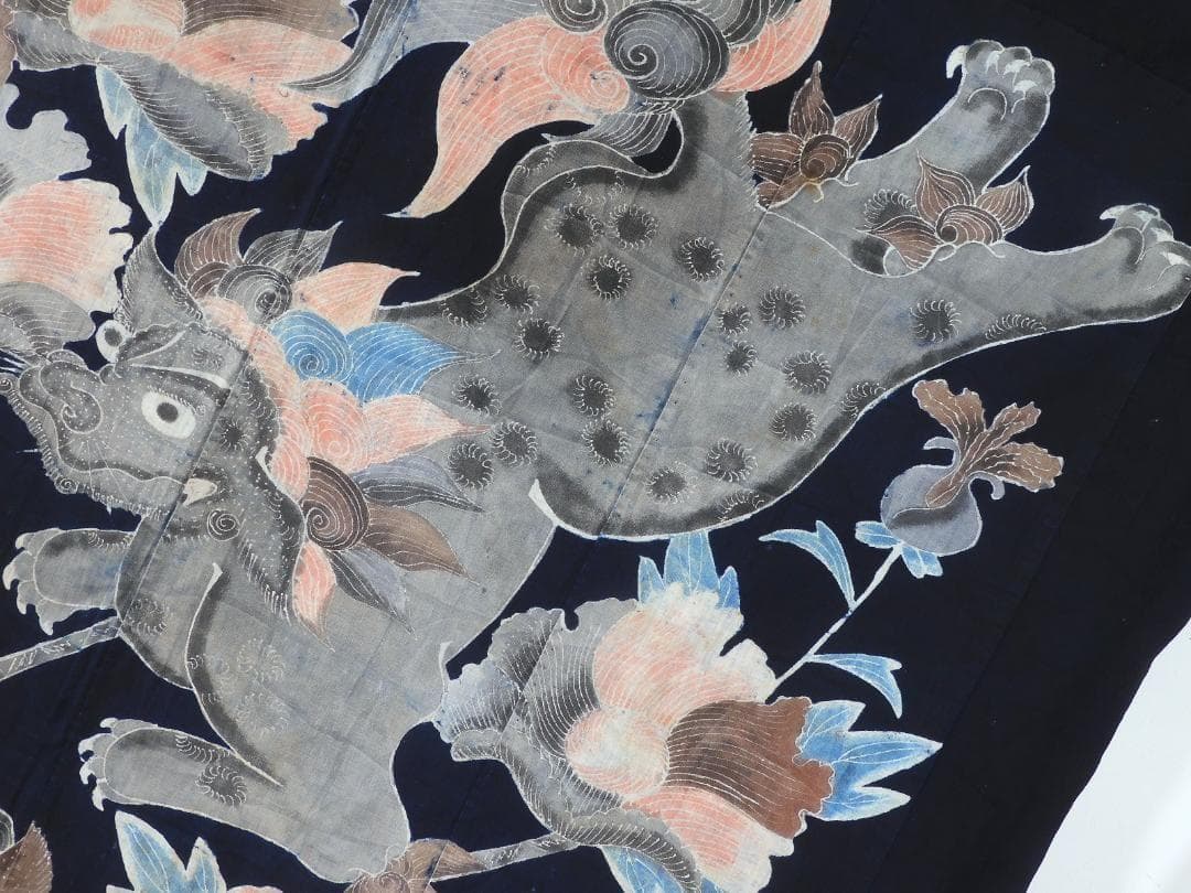 木綿・明治期筒描・唐獅子牡丹・明治の藍木綿・筒描き