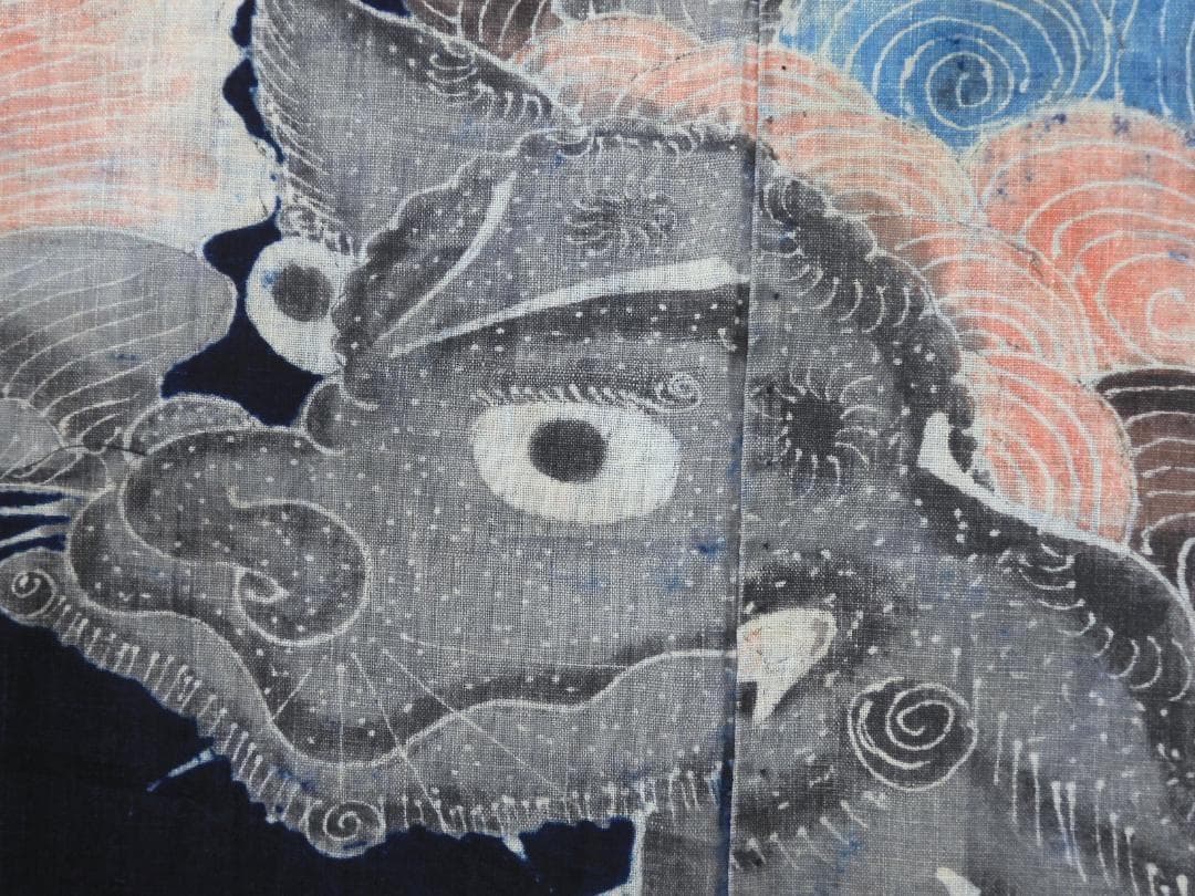 木綿・明治期筒描・唐獅子牡丹・明治の藍木綿・筒描き