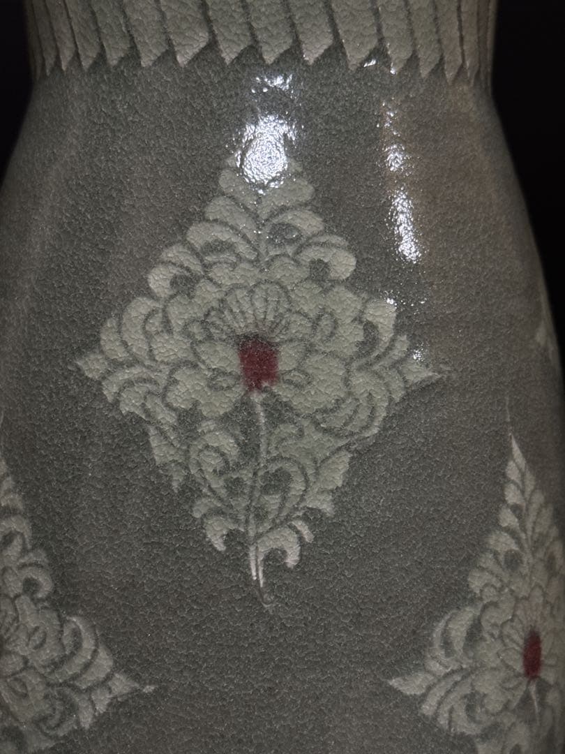 大型 雅山窯 中島正雄 造 高麗青磁 花入 花瓶 共箱付 約30cm