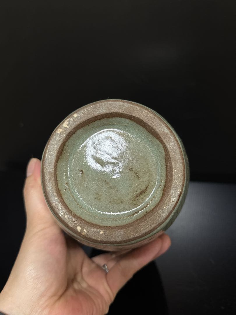 大型 雅山窯 中島正雄 造 高麗青磁 花入 花瓶 共箱付 約30cm