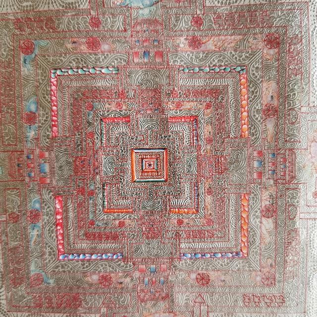 銀　時輪曼荼羅　大　カーラチャクラ　マンダラ　タンカ　仏画（額縁なし）