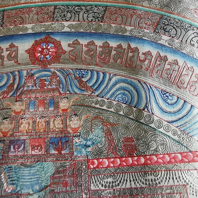 銀　時輪曼荼羅　大　カーラチャクラ　マンダラ　タンカ　仏画（額縁なし）