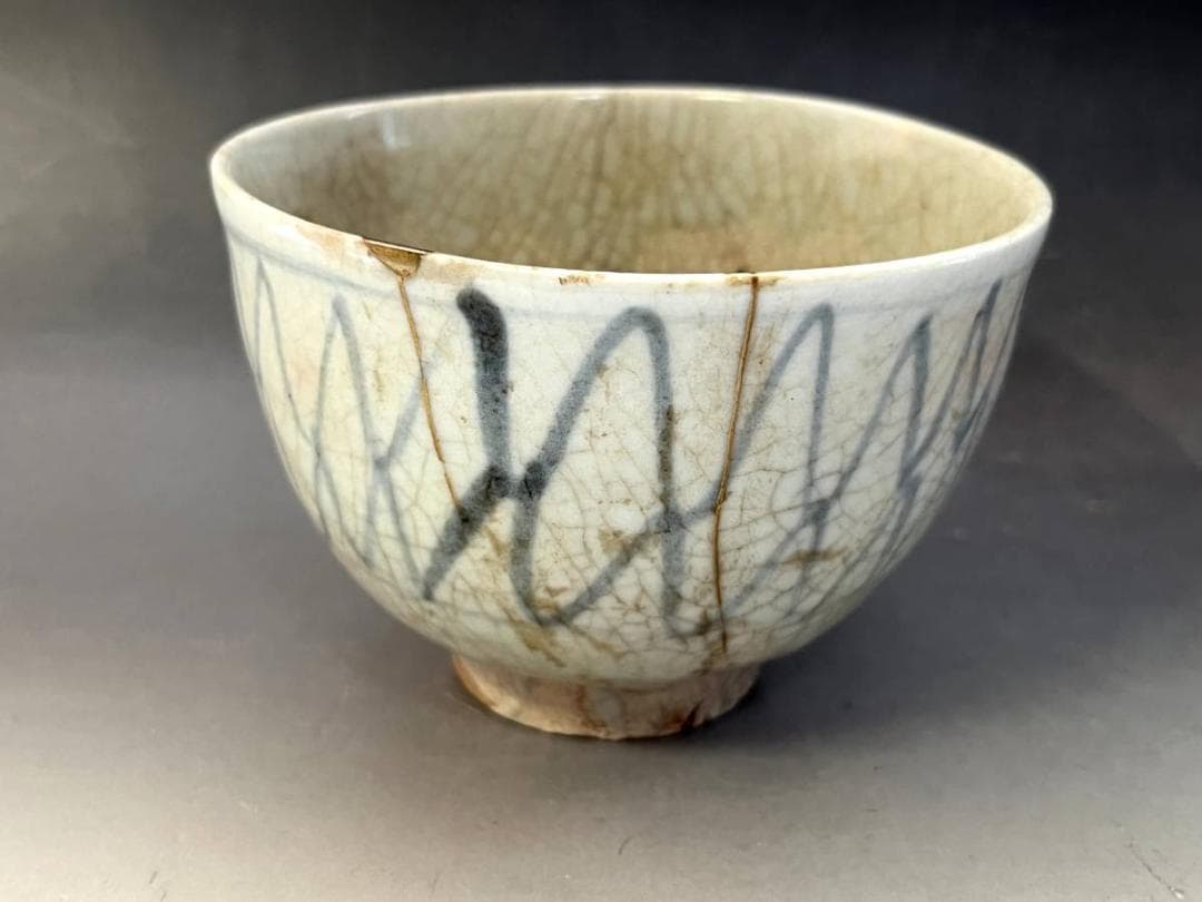 茶碗■古伊万里 綱目文茶碗(江戸期) 金継ぎ直し有り お茶道具 時代物 骨董品■
