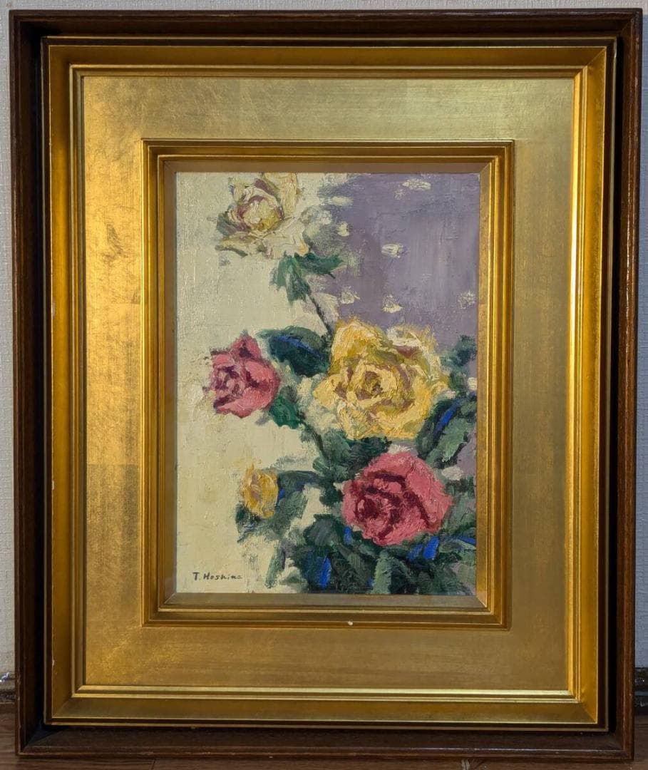 【真作】絵画　保科友江　油彩4号　ばら　優雅な色彩が映える油彩画　W4