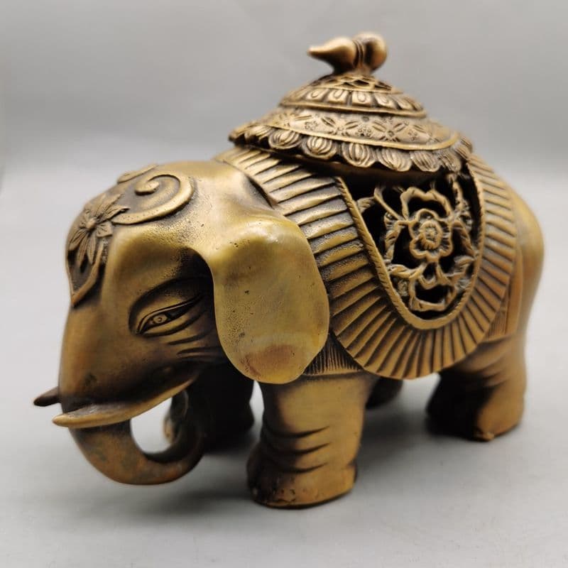 めでたい如意銅象 香炉 工芸品 美術品 置物