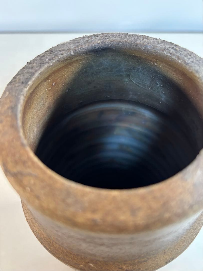 備前焼　陶印有り　耳付き花筒　 花瓶　花入
