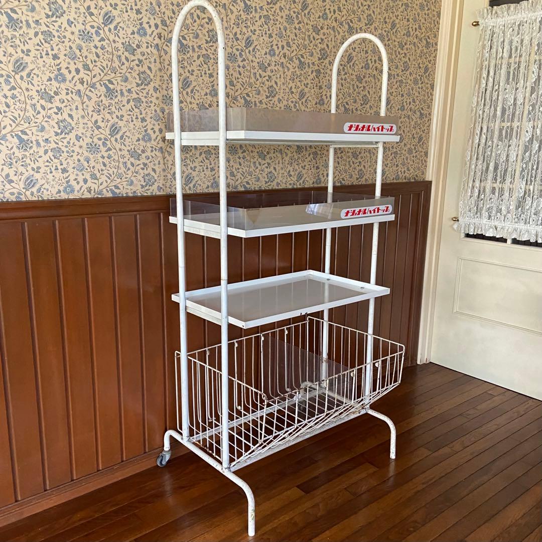 昭和レトロ　’70s ナショナル　店舗什器　陳列棚　ビンテージ　キャスター付き