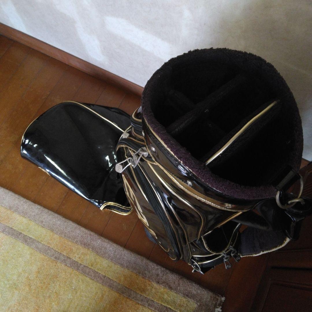 EPON　エナメル　三点式 キャディバッグ　 ブラック×ゴールド　 遠藤製作所