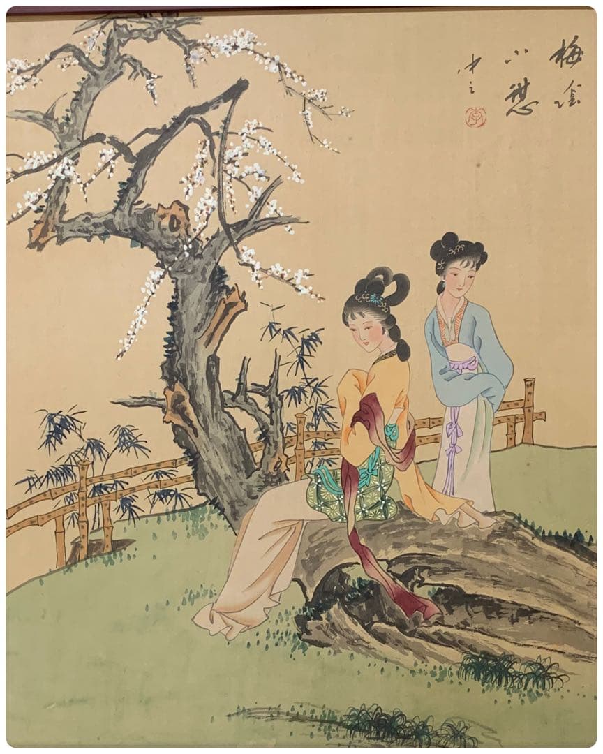 中国美術　絵画　絹本肉筆画　美人画　アンティーク　落款あり