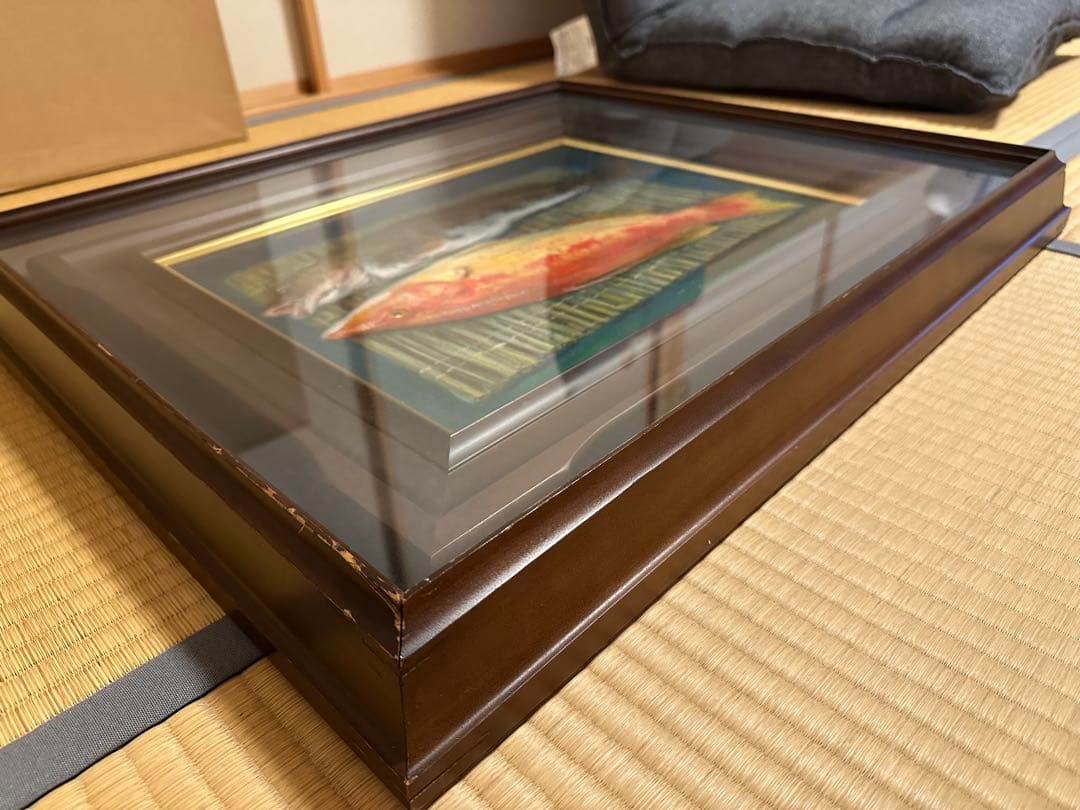 双*子様 柴原 晥 しばはら かん 魚図 油絵 油彩 額装 絵画
