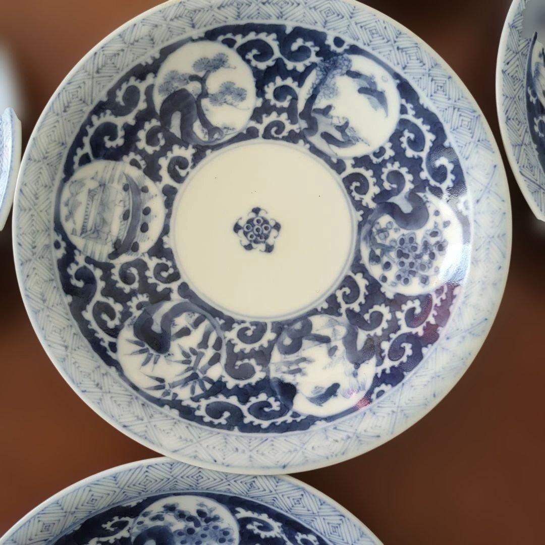 骨董　染め付け　18cm　陶器 中皿　皿　取り皿　窓丸紋　5枚〜