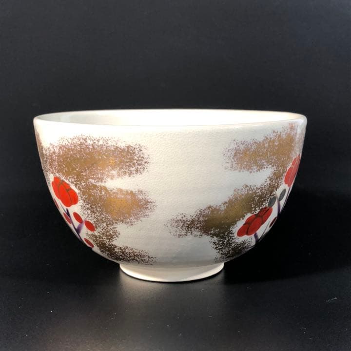 【茶道具】抹茶碗　色絵梅　市川通三　共箱　紅梅　R0322お4