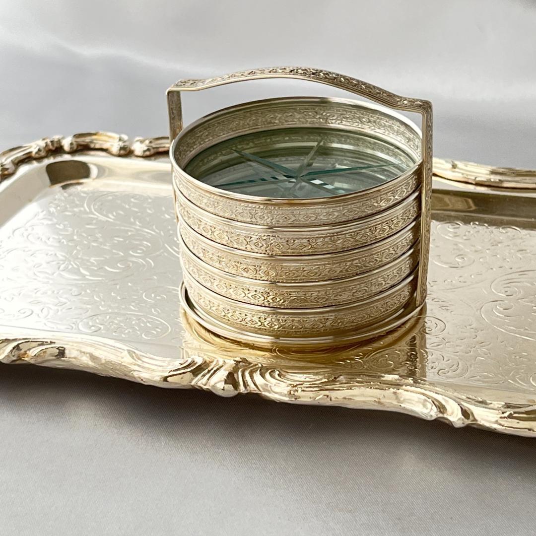 【純銀 / ガラス】ワイングラスコースター 5枚 スターリングシルバー ホルダー