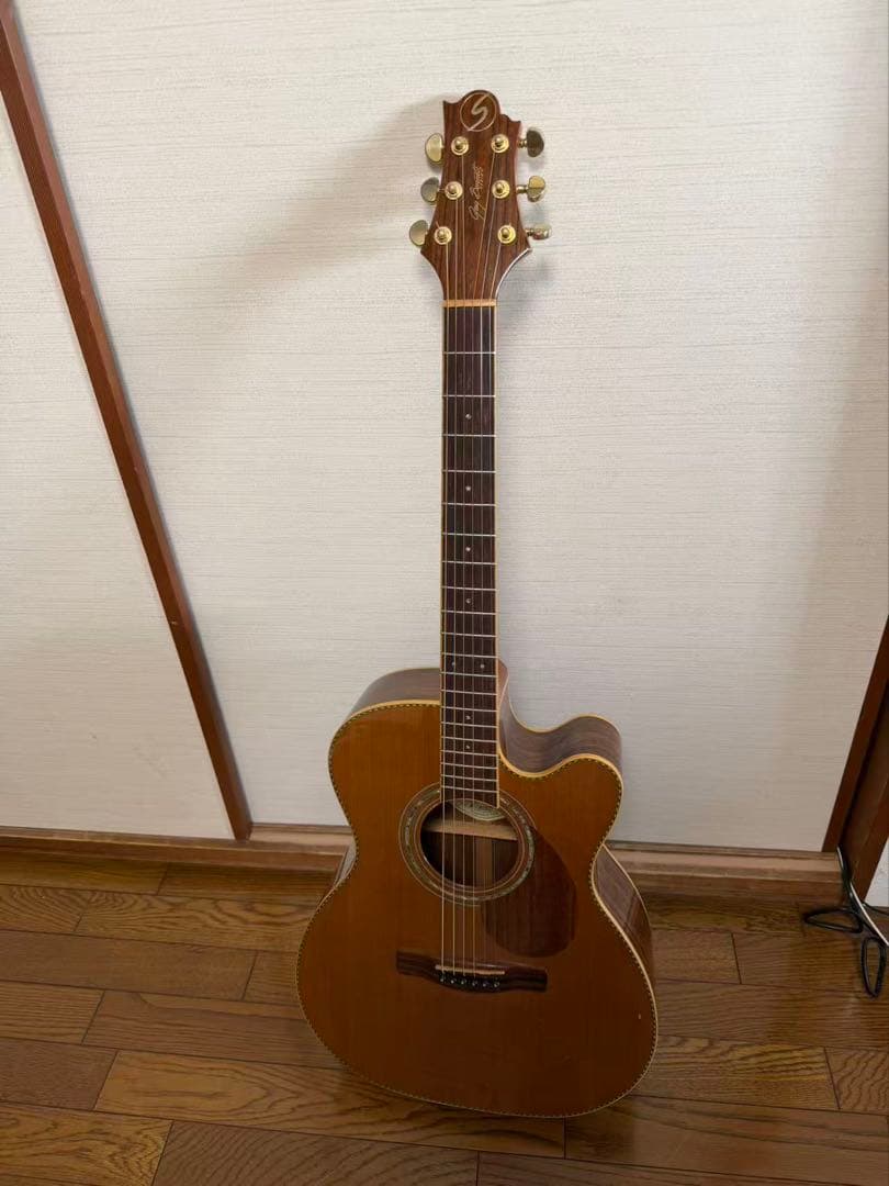 ブラウン アコースティックギター カッタウェイOM-15CE