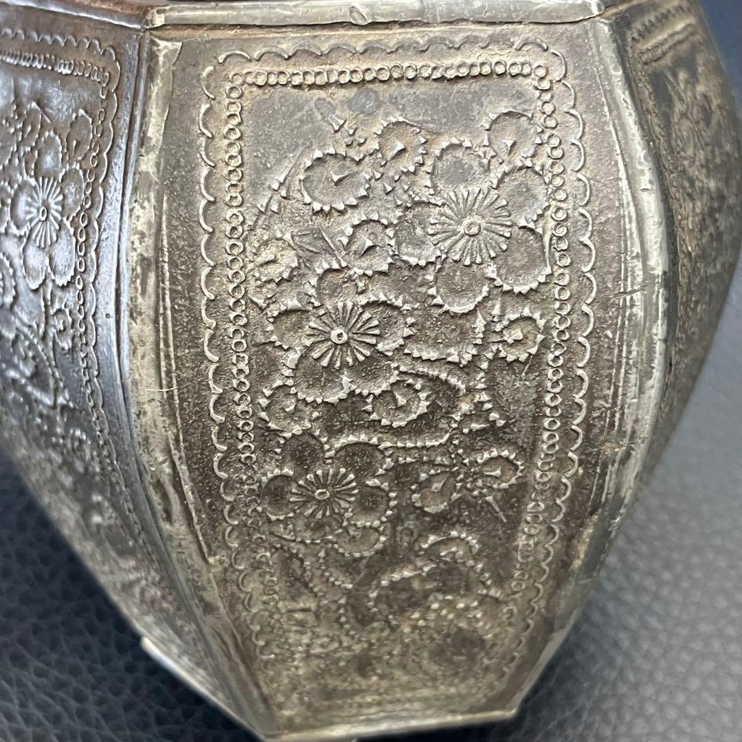 中国美術 茶道具 錫製 茶葉入れ 點銅 古錫製 六角大茶入茶壷