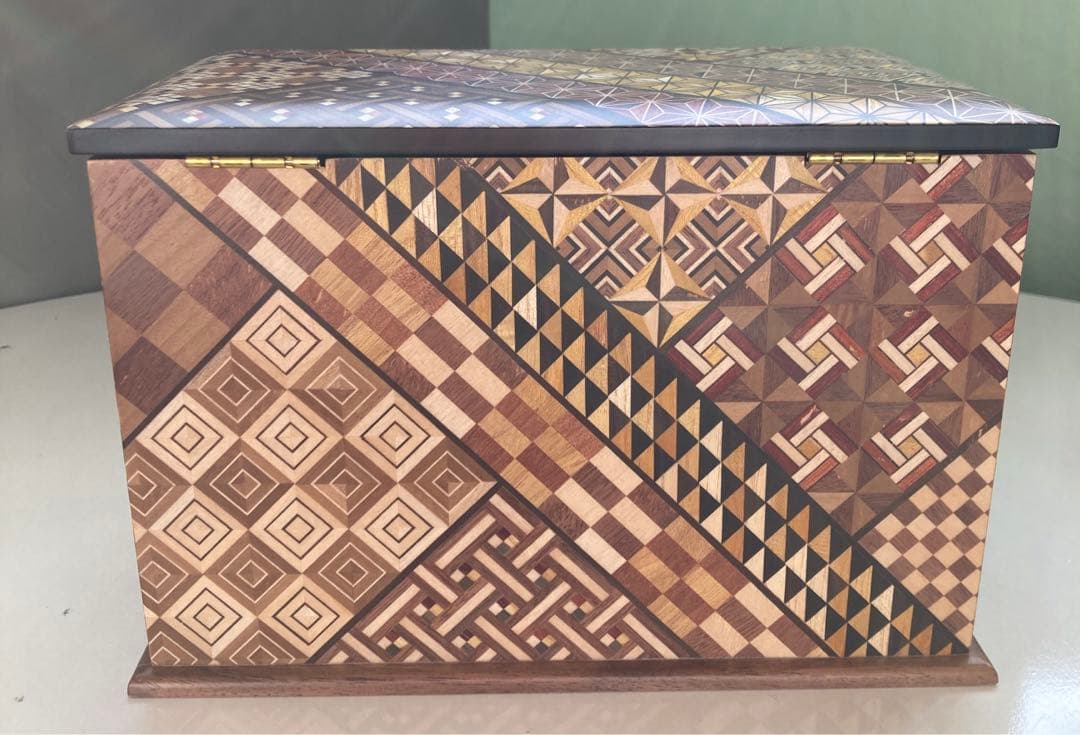 箱根寄木細工 木製収納ボックス　７寸２ツ引き出し ハネ鏡