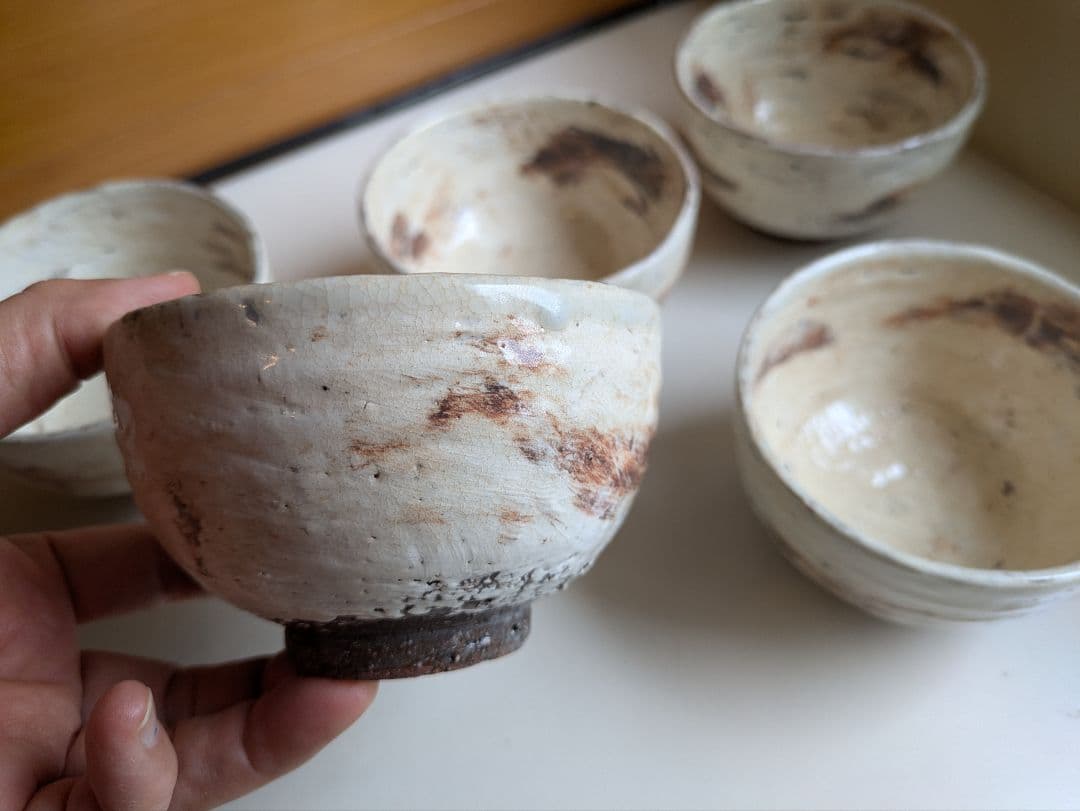 交渉中　恩塚正二　初期　粉引　茶碗　湯呑み　小鉢　5つ