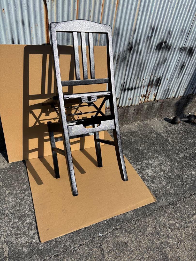 背もたれ付ピアノ椅子　足部フェルト付き　比較的きれい　ワインレッド座面