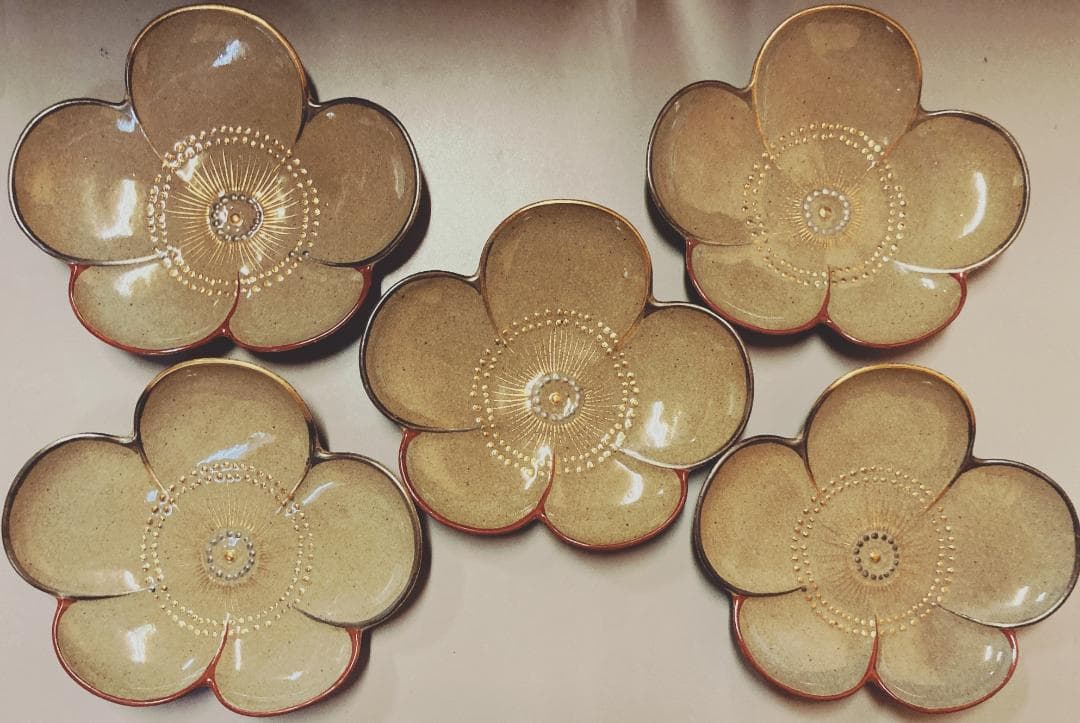 【値下げ】 乾山写 花形 果物皿 5客