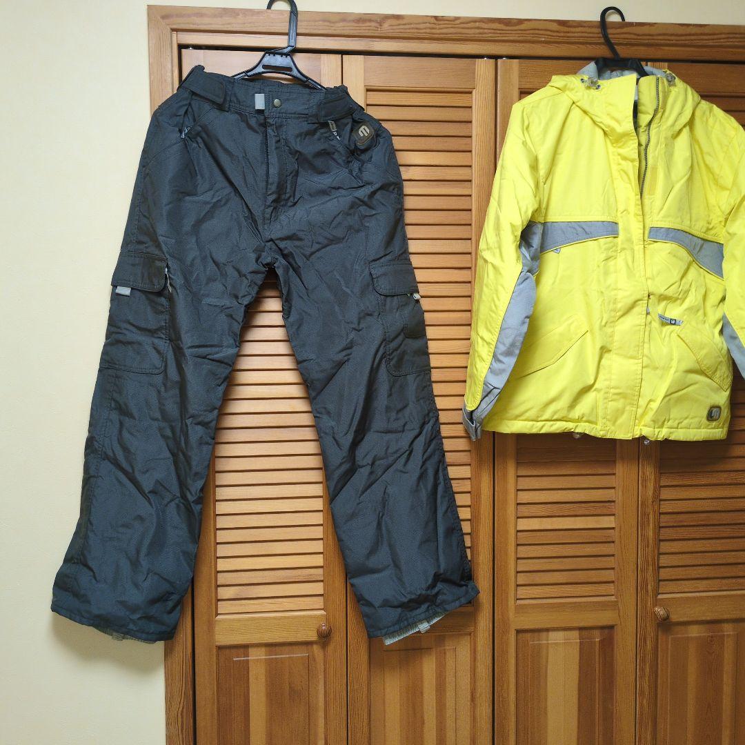 高身長170　スキー,スノボーウェア上下セットユニセックス（イエロー・グレー）