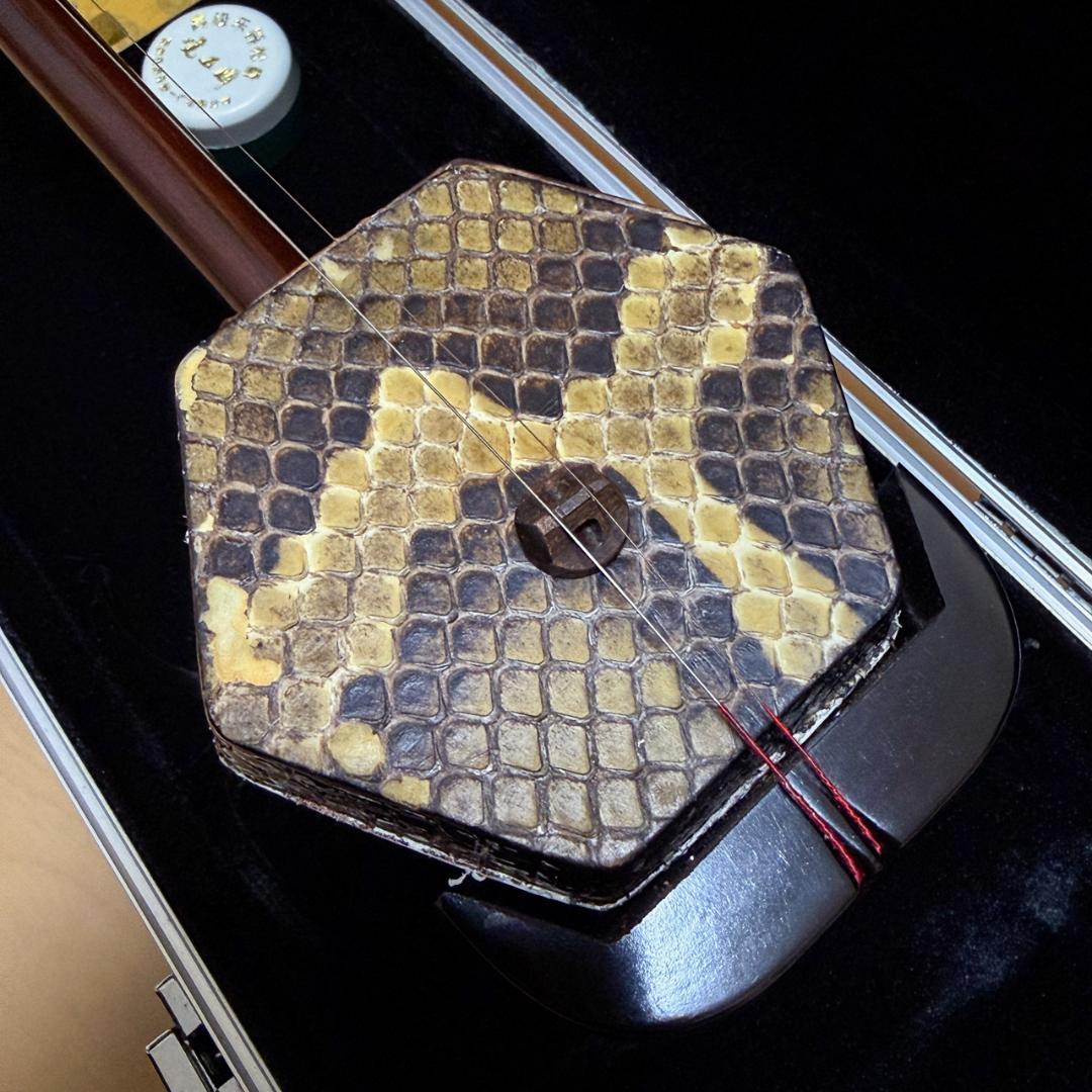 二胡 本蛇皮 ダークブラウン 鍵付きハードケース 松脂 登録カード付