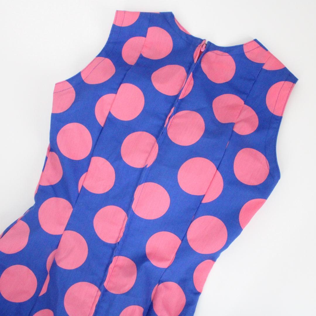 【極美品 フラメンコ衣装】艶やかブルー×ピンク水玉 ドレス 胸パット付き
