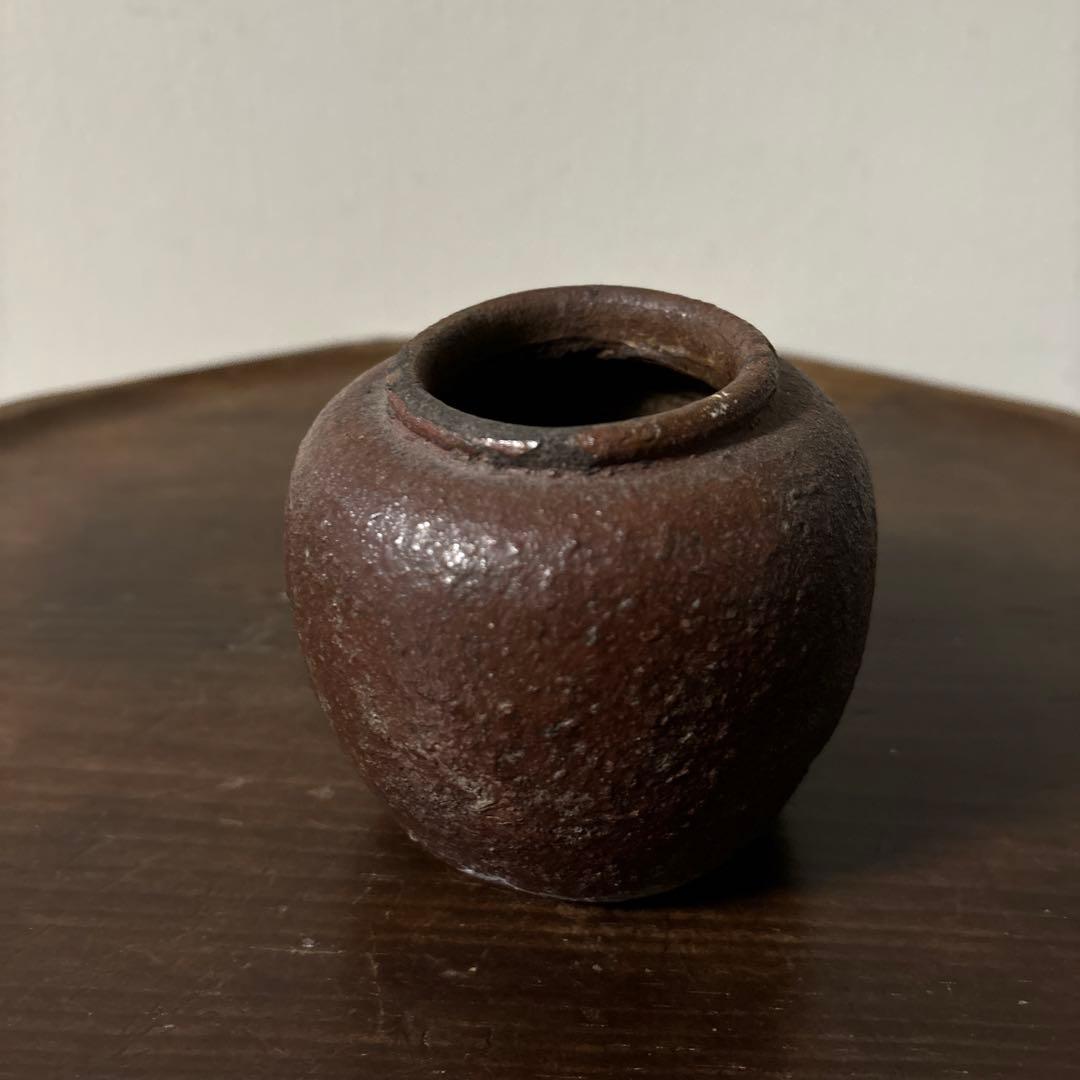 古備前小壷　江戸中期頃　お歯黒壺　古越前　常滑　花器　花入　古美術　骨董　李朝